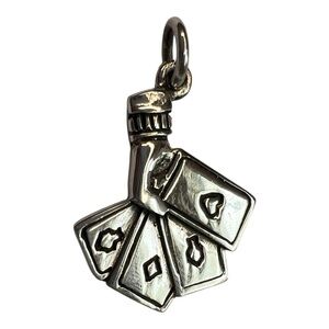 Vintage Sterling Silver Playing Cards Charm Pendant - 925